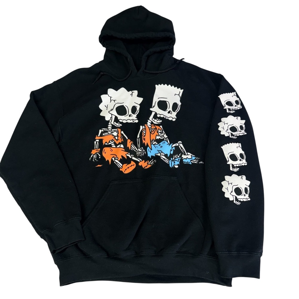 Simpsons Bart Lisa Skull Hoodie Y2K Retro Goth Cartoon Streetwear OG 90s Medium - Picture 5 of 9